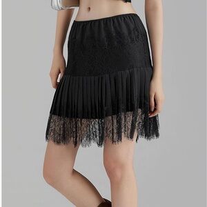 Elegant Black Lace Pleated Skirt
